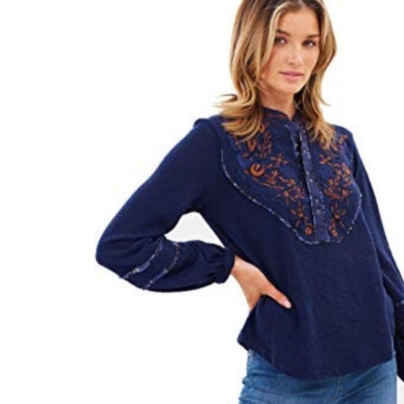 Free People Tops - Free People Sundance Embroidered Henley Top